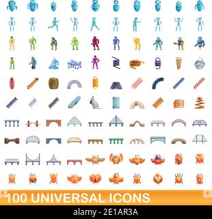 100 universal icons set. Cartoon illustration of 100 universal icons vector set isolated on white background Stock Vector