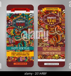 Cartoon cute colorful vector hand drawn doodles Chinese New Year banners Stock Vector