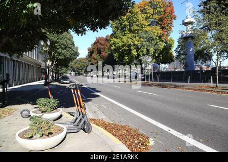 Portland, Oregon - 0ct, 26, 2020: Editorial image - General View of Naito Parkway in downtown Portland in the fall. Stock Photo