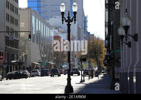 Portland, Oregon - 0ct, 26, 2020: Editorial image - General View of 3rd ave. in downtown Portland in the fall. Stock Photo