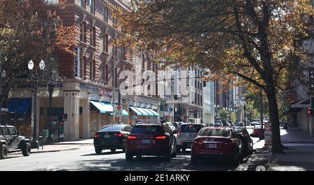 Portland, Oregon - 0ct, 26, 2020: Editorial image - General View of 3rd Ave. in downtown Portland in the fall. Stock Photo