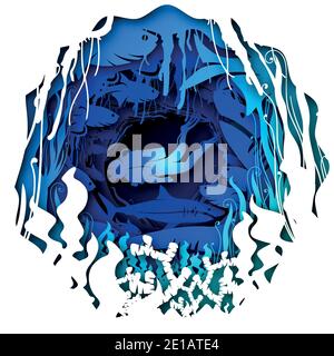 Vector ocean in paper art style Stock Vector