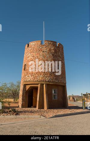 Tower at Galton Gate the western entrance of Etosha National Park, Namibia Stock Photo