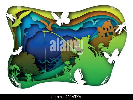 Vector nature in paper art style Stock Vector