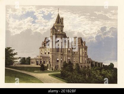 Normanhurst, Sussex, England. French-chateau style house built by the Lucas Brothers in 1870 for railway baron Thomas Brassey. Colour woodblock by Benjamin Fawcett in the Baxter process of an illustration by Alexander Francis Lydon from Reverend Francis Orpen Morris’s Picturesque Views of the Seats of Noblemen and Gentlemen of Great Britain and Ireland, William Mackenzie, London, 1880. Stock Photo