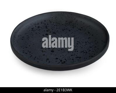 Empty ceramic round plate isolated on a white background.  Top view Stock Photo