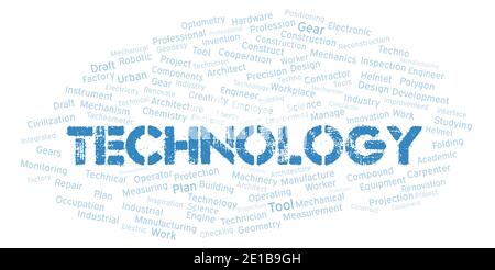 Technology typography word cloud create with text only Stock Photo