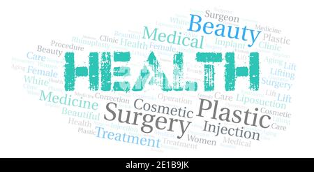 Health typography word cloud create with text only. Stock Photo