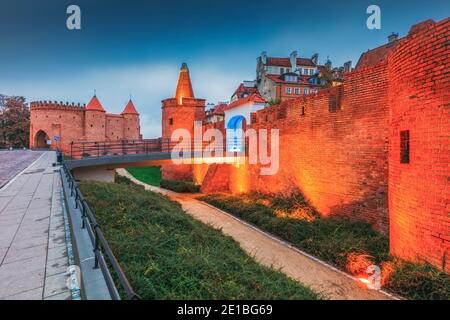 Old town city walls in  Warsaw. Warsaw, Masovia, Poland. Stock Photo