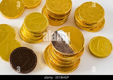 monete di cioccolato mucchio altra vista Stock Photo