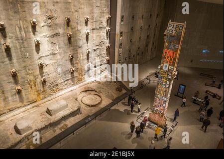 USA, New York: interior view of the National September 11 Memorial & Museum within the World Trade Center, Ground Zero. Column removed from ground zer Stock Photo