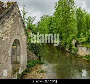 View of the river Serein from the village of Noyers sur Serein, Burgundy Stock Photo