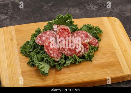 Iberian famous pork Fuet sausage slices Stock Photo