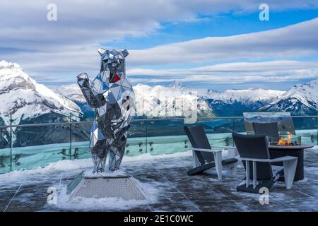 Banff Gondola station observation deck. Sulphur Mountain summit, Banff National Park, Canadian Rockies. AB, Canada. Stock Photo