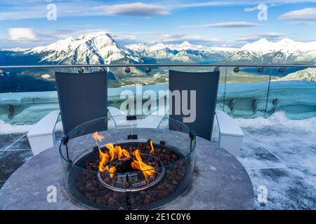 Banff Gondola station observation deck. Sulphur Mountain summit, Banff National Park, Canadian Rockies. AB, Canada. Stock Photo