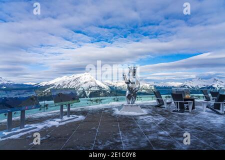 Banff Gondola station observation deck. Sulphur Mountain summit, Banff National Park, Canadian Rockies. AB, Canada. Stock Photo