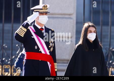 MADRID, SPAIN-January 06:  **NO SPAIN** King Felipe VI of Spain, Queen Letizia of Spain attend the Pascua Militar 2021 at the Royal palace in Madrid, Spain on  January 06, 2021. Credit: Jimmy Olsen/MediaPunch Stock Photo