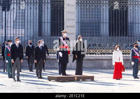 MADRID, SPAIN-January 06:  **NO SPAIN** King Felipe VI of Spain, Queen Letizia of Spain attend the Pascua Militar 2021 at the Royal palace in Madrid, Spain on  January 06, 2021. Credit: Jimmy Olsen/MediaPunch Stock Photo