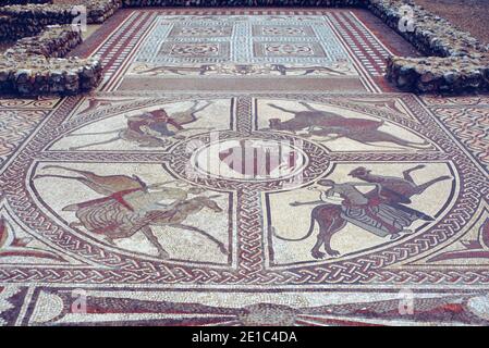 Littlecote Roman Villa near Ramsbury, Wiltshire. Well preserved mosaics with main Orpheus theme. Archival scan from a slide. June 1991. Stock Photo