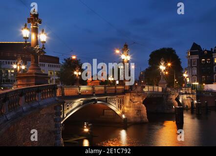 Blauwbrug - Blue Bridge - over Amstel river in Amsterdam. Netherlands Stock Photo