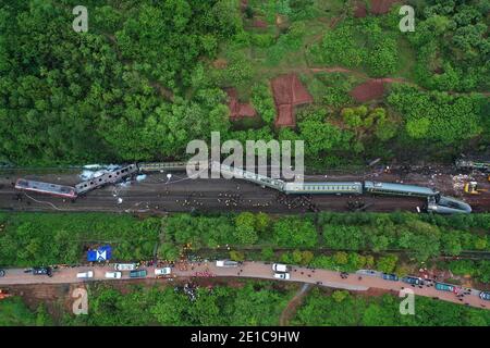 Beijing, China. 30th Mar, 2020. Aerial photo taken on March 30, 2020 shows the accident site after a train derailed at Yonghua Village of Yongxing County in Chenzhou City, central China's Hunan Province. Credit: Li Ga/Xinhua/Alamy Live News Stock Photo