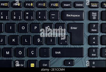 Black computer keyboard. Overhead close up view. Stock Photo