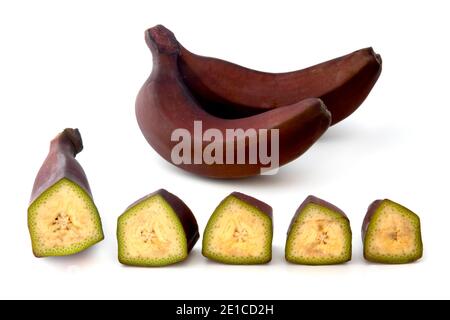 Red banana (Musa acuminata var Red Dacca) on a white background Stock Photo