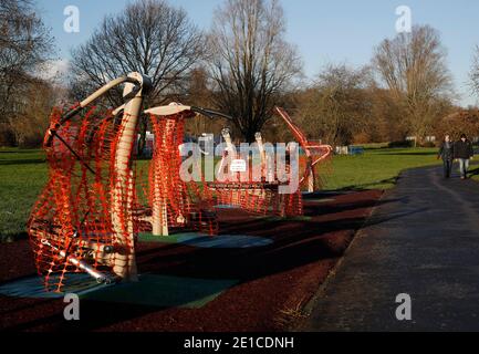 Loughborough, Leicestershire, UK. 6th January 2021. Outdoor exercise equipment is closed off during the third national Covid-19 lockdown. Credit Darren Staples/Alamy Live News. Stock Photo