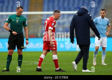 Franck Ribery of Fiorentina injured leaves the pitch during the Italian championship Serie A football match between SS Lazio and ACF Fiorentina on January 6, 2021 at Stadio Olimpico in Rome, Italy - Photo Federico Proietti / DPPI / LM Stock Photo