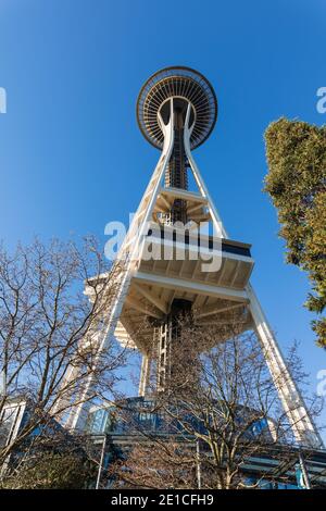 The Seattle Space Needle Tower in Seattle, Washington, USA.
