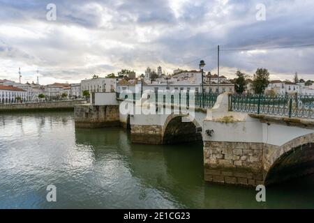 Tavira, Portugal - 4 january, 2020: view of the old city center of historic Tavira Stock Photo