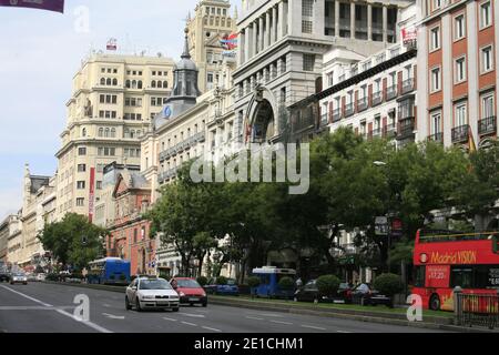 Calle de Alcalá is one of the longest and oldest streets in Madrid. It starts at Puerta del Sol. 11 km long, with several landmarks along the way. Stock Photo