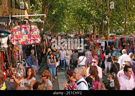 El Rastro is the most popular open air flea market in Madrid (Spain). It is held every Sunday and public holidays. Stock Photo