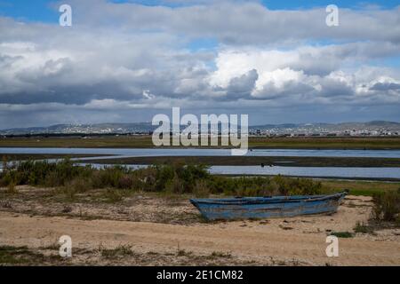 A view of the Ria Formosa Natural Park and town of Faro in Portugal Stock Photo