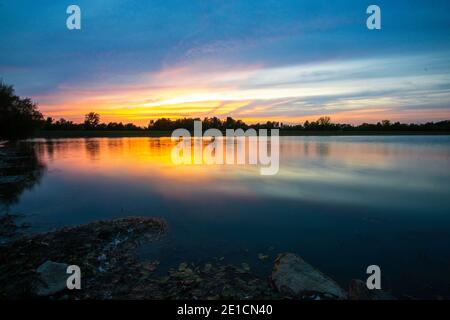 Late summer sunset on an Ohio lake Stock Photo