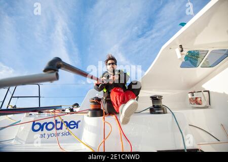 Onboard The Lift 40 ( Class 40 ) Black Mamba-Veedol with the skipper Yoann Richomme training for the Route du Rhum Destination Guadeloupe 2018. The Li Stock Photo