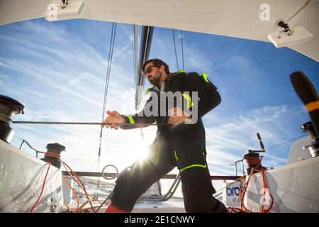 Onboard The Lift 40 ( Class 40 ) Black Mamba-Veedol with the skipper Yoann Richomme training for the Route du Rhum Destination Guadeloupe 2018. The Li Stock Photo