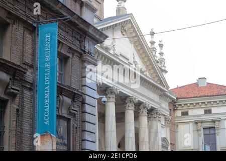Turin, Italy - september 2020: entrance to the Academy of Sciences and the homonymous museum Stock Photo