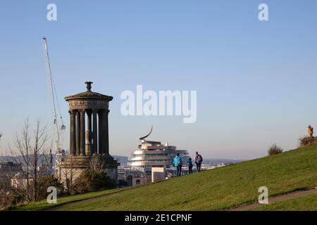 The new St James Quarter shopping centre spiral, looking from Calton hill, Edinburgh, UK.   During the winter sun 2021 Stock Photo