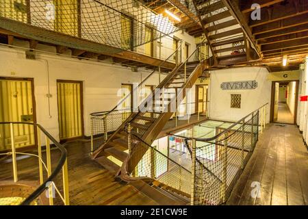 Fremantle, Western Australia, Australia - Jan 5, 2018: division 2 and internal stairs inside Fremantle Prison an old convicts jail built 1855