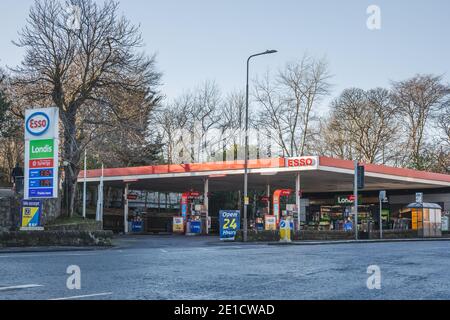 Edinburgh, Scotland - January 6 2021: Esso MFG Windmill petrol station located on Queensferry Road near Craigleith in Edinburgh. Stock Photo