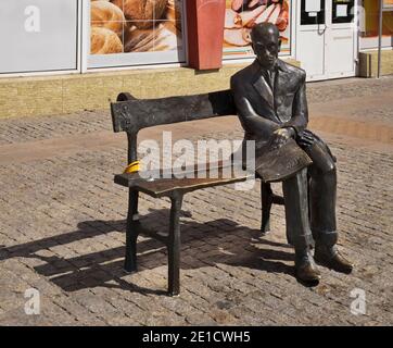 Bench of Robert Bartold at Warszawska street in Ciechanow. Poland Stock Photo