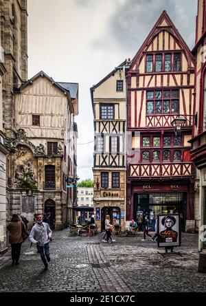 Rouen, France, Oct 2020, view of Gros-Horloge street in the old part of the city Stock Photo