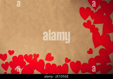 Various romantic red hearts, symbol for Valentine's day, with paper plain background, romantic Valentine design. copy space Stock Photo