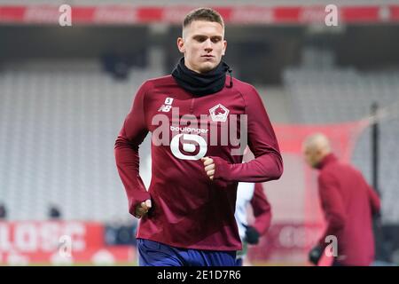 LILLE, FRANCE - JANUARY 6: Sven Botman of Lille OSC before the Ligue 1 match between Lille OSC and Angers SCO at Stade Pierre Mauroy on January 6, 2021 in Lille, France (Photo by Jeroen Meuwsen/BSR Agency/Alamy Live News)*** Local Caption *** Sven Botman