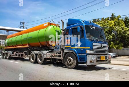 BANGKOK, THAILAND, JUNE 20 2020, The truck with a cistern ride on the street. Stock Photo