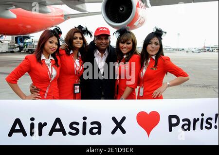 Dato Seri Dr. Tony Fernandes attending arrival of the first flight AirAsia X Kuala Lumpur /Paris-Orly in Orly near Paris, France on February 14, 2011. Photo by Nicolas Briquet/ABACAPRESS.COM Stock Photo