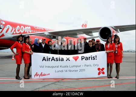 Dato Kamarudin Meranun, Dato Seri Ng Yen Yen, Dato Seri Dr. Tony Fernandes and Dato Azizan Noordin attending arrival of the first flight AirAsia X Kuala Lumpur /Paris-Orly in Orly near Paris, France on February 14, 2011. Photo by Nicolas Briquet/ABACAPRESS.COM Stock Photo