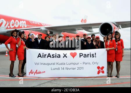 Dato Kamarudin Meranun, Dato Seri Ng Yen Yen, Dato Seri Dr. Tony Fernandes and Dato Azizan Noordin attending arrival of the first flight AirAsia X Kuala Lumpur /Paris-Orly in Orly near Paris, France on February 14, 2011. Photo by Nicolas Briquet/ABACAPRESS.COM Stock Photo