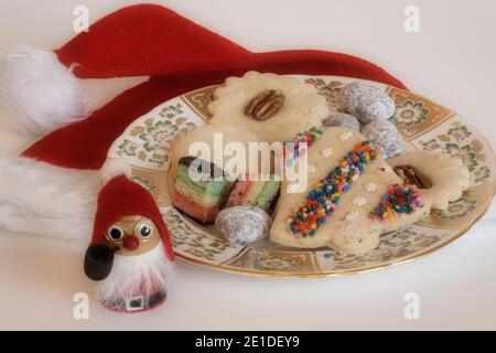 Still life of a Christmas plate of freshly baked cookies, USA Stock Photo
